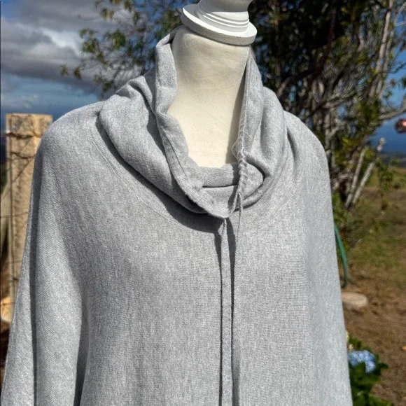 Pure J Jill Gray Poncho Sweater organic cotton cashmere Draped neck large - Picture 2 of 5